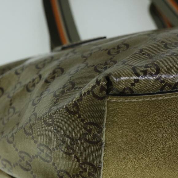 GUCCI GG Crystal Sherry Line Tote Bag Gold Tone Brown Gray - Picture 12 of 16